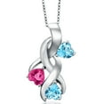 thumbnail image 1 of Gem Stone King 925 Sterling Silver Swiss Blue Topaz and Pink Created Sapphire Pendant for Women (1.70 Cttw, Gemstone November Birthstone, Heart Shape 5MM, 18 inch Chain), 1 of 6