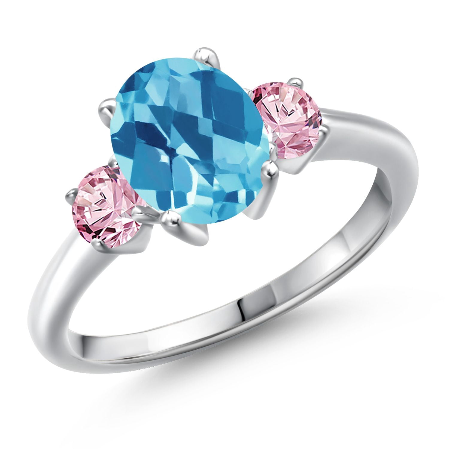 Gem Stone King 925 Sterling Silver Swiss Blue Topaz and Pink Lab Grown ...