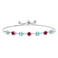 thumbnail image 1 of Gem Stone King 925 Sterling Silver Swiss Blue Topaz and Red Created Ruby Infinity Tennis Bracelet for Women (3.20 Cttw, Gemstone November Birthstone, Round 4.5MM, Fully Adjustable up to 9 inch), 1 of 4