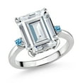 thumbnail image 1 of Gem Stone King 925 Sterling Silver Swiss Blue Topaz Ring Set with Moissanite (7.44 Cttw) (Size 7), 1 of 3