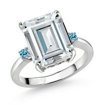 Gem Stone King 925 Sterling Silver Swiss Blue Topaz Ring Set with Moissanite (7.44 Cttw) (Size 5)