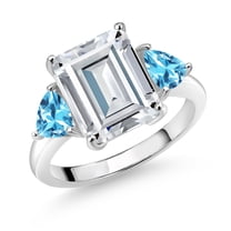 Gem Stone King 925 Sterling Silver Swiss Blue Topaz Ring Set with Moissanite (8.54 Cttw)