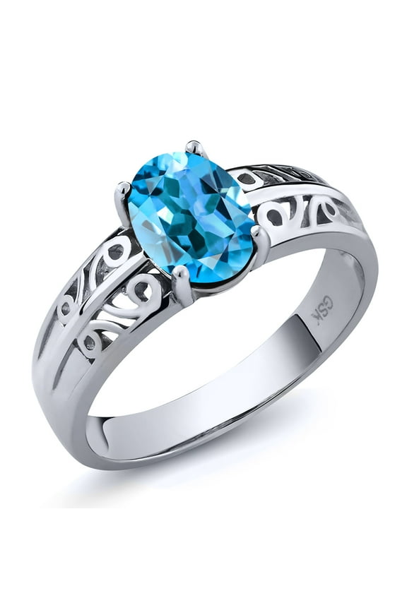 1.50 Cttw Swiss Blue Topaz Ring for Women | 925 Sterling Silver | Oval 8X6MM | Gemstone Birthstone | Wedding Engagement Anniversary Promise Ring for Women | Size 8