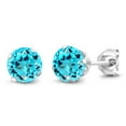 thumbnail image 1 of Gem Stone King 925 Sterling Silver Swiss Blue Topaz Stud Earrings for Women Men (2.00 Cttw, Gemstone November Birthstone, Round 6MM), 1 of 3