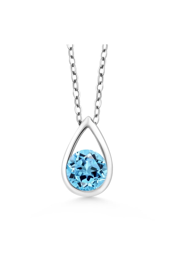 925 Sterling Silver Swiss Blue Topaz Teardrop Pendant Necklace for Women (0.65 Cttw, Gemstone November Birthstone, Round 5MM, with 18 inch Silver Chain)