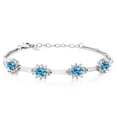 thumbnail image 1 of Gem Stone King 925 Sterling Silver Swiss Blue Topaz and White Created Sapphire Bracelet for Women (3.80 Cttw, Gemstone November Birthstone, Oval 6X4MM, 7 inch + 1 inch Extender), 1 of 6
