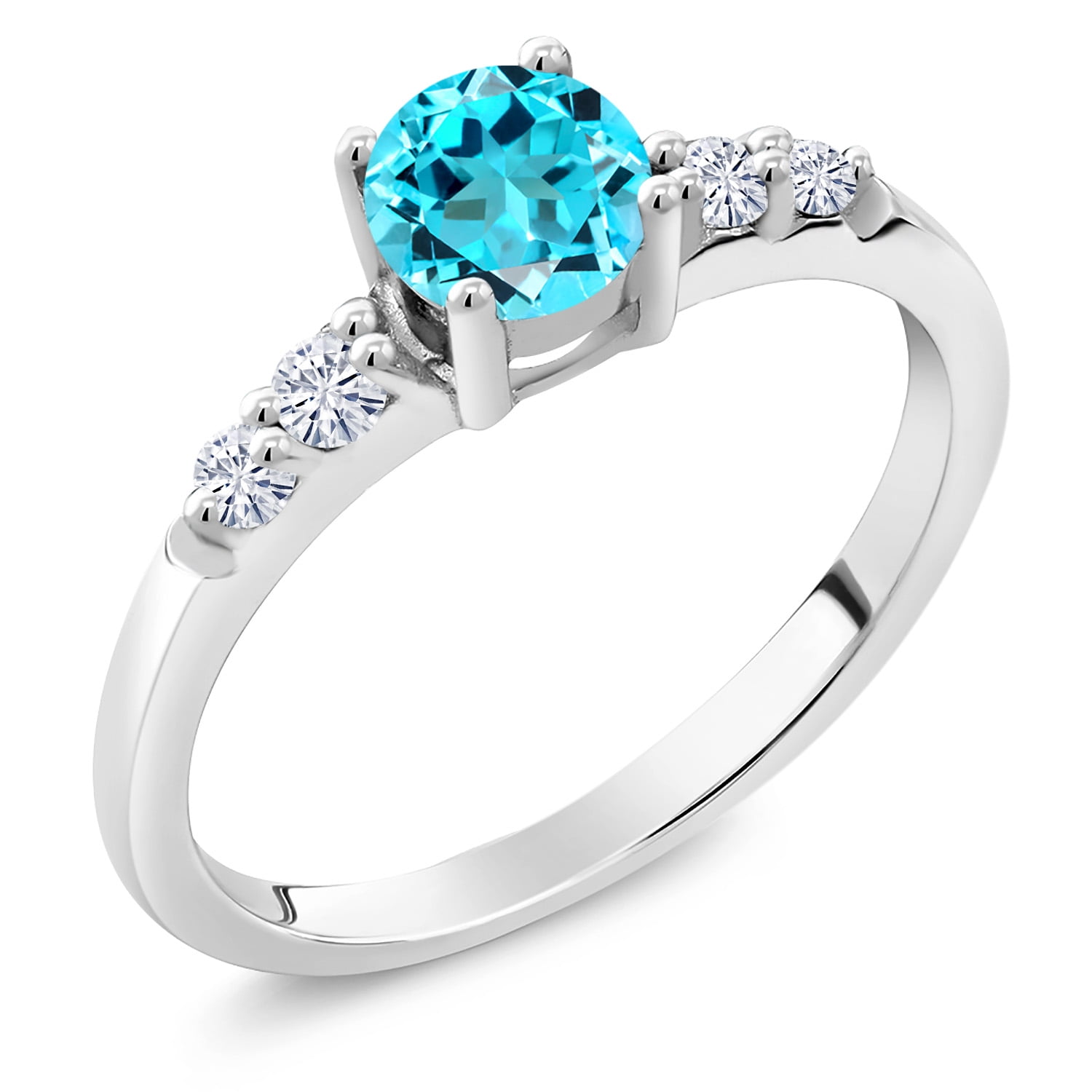 Gem Stone King 925 Sterling Silver Swiss Blue Topaz and White Lab Grown ...