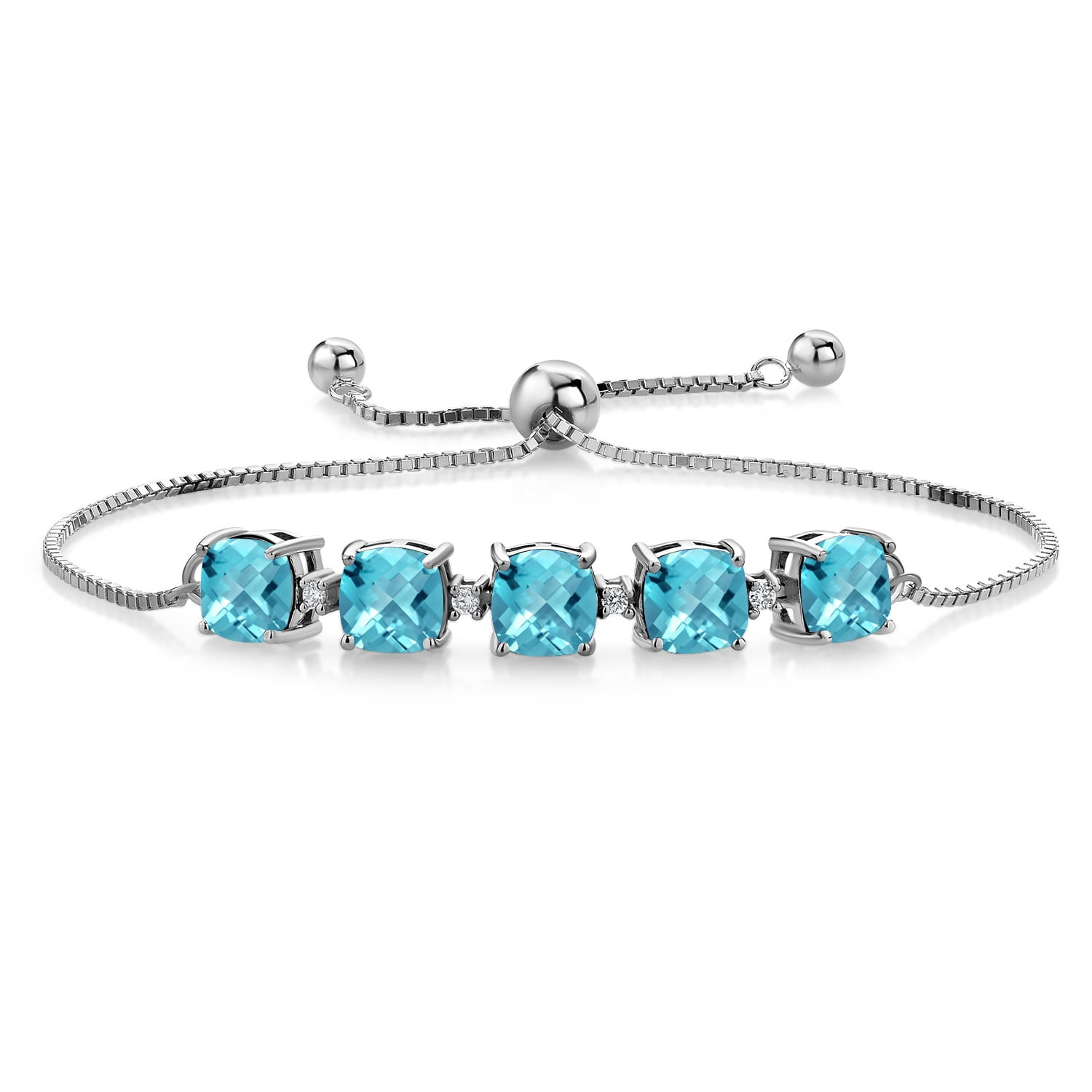 Gem Stone King 925 Sterling Silver Swiss Blue Topaz and White Lab Grown ...