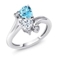 thumbnail image 1 of Gem Stone King 925 Sterling Silver Swiss Blue Topaz White Moissanite Ring for Women (1.78 Cttw, Heart Shape 6MM, Gemstone November Birthstone, Size 9), 1 of 6