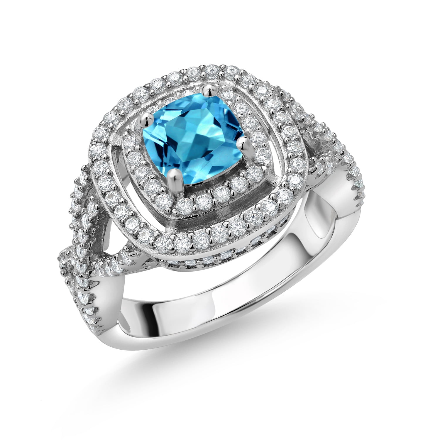 Gem Stone King 925 Sterling Silver Swiss Blue Topaz and White ...