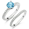 thumbnail image 1 of Gem Stone King 925 Sterling Silver Swiss Blue Topaz and White Moissanite Wedding Engagement Band Bridal Set Ring for Women (1.49 Cttw, Gemstone November Birthstone, Available in Size 5, 6, 7, 8, 9), 1 of 5