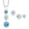 thumbnail image 1 of Gem Stone King 925 Sterling Silver Swiss Blue Topaz and White Topaz Pendant and Earrings Jewelry Set for Women (3.16 Cttw, Gemstone November Birthstone, with 18 inch Chain), 1 of 3