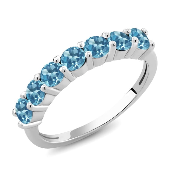 Gem Stone King 925 Sterling Silver Swiss Blue Topaz Women Anniversary Ring (1.40 Cttw, Gemstone Birthstone, Available in Size 5, 6, 7, 8, 9)