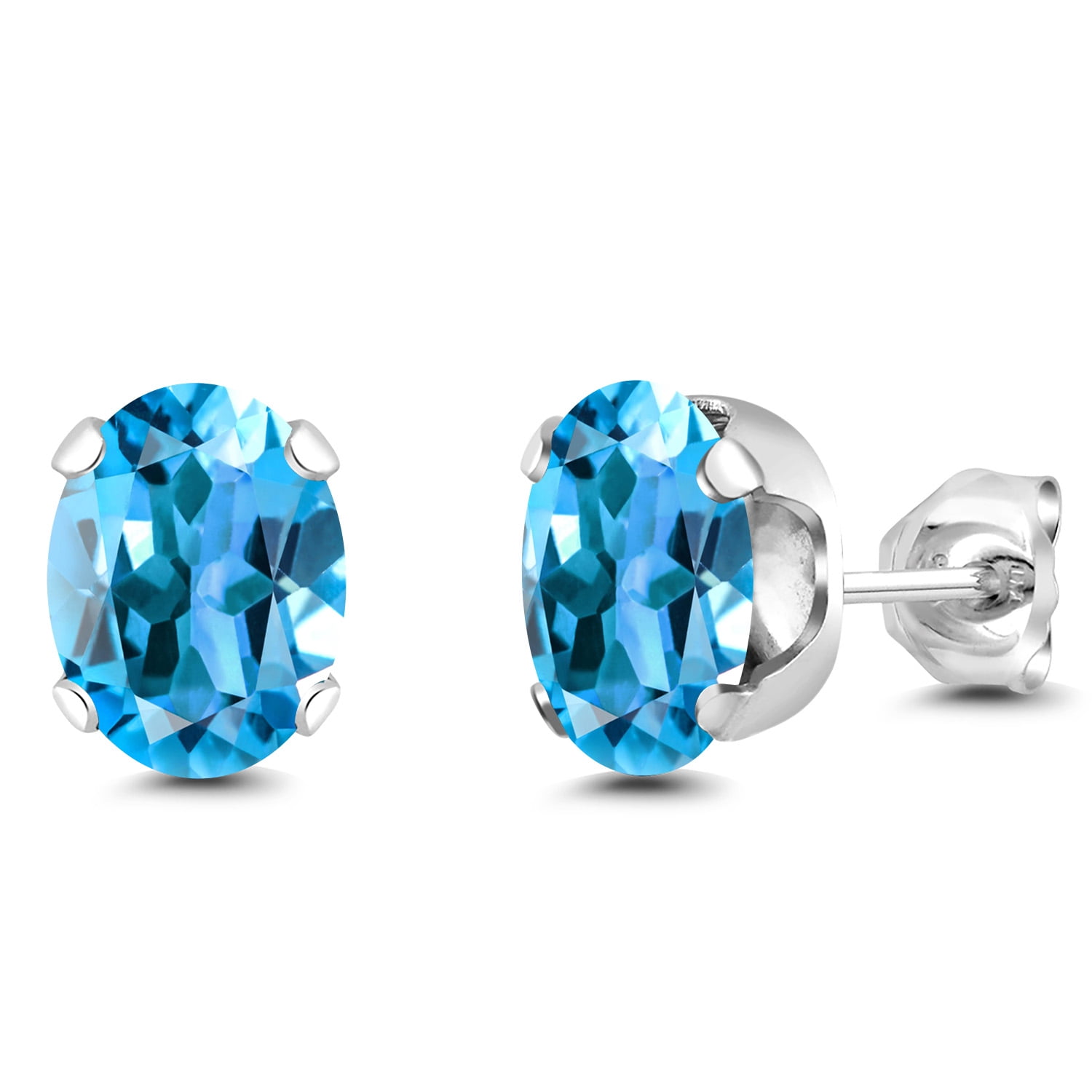 Gem Stone King 925 Sterling Silver Swiss Blue Topaz Stud Earrings for ...