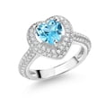 thumbnail image 1 of Gem Stone King 925 Sterling Silver Swiss Blue Topaz and White Moissanite Heart Shape Ring for Women (1.57 Cttw, Size 8), 1 of 4
