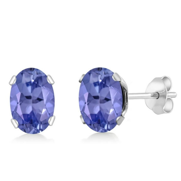 Gem Stone King 925 Sterling Silver Tanzanite Stud Earrings for Women Men (1.00 Cttw, Gemstone Birthstone, 6X4MM Oval Shape)