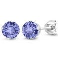 thumbnail image 1 of Gem Stone King 925 Sterling Silver Tanzanite Stud Earrings for Women Men (1.00 Cttw Round 5MM), 1 of 3