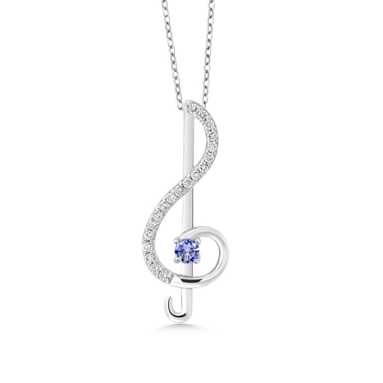 Gem Stone King 925 Sterling Silver Treble Clef Blue Tanzanite Pendant  Necklace For Women By Keren Hanan (0.34 Cttw, Gemstone Birthstone, with 18  inch