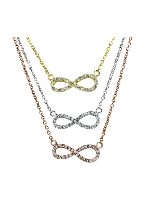 925 Sterling Silver Triple Eternity Infinity Symbol 3-Tone Round Zirconia Necklace for Women | Total Carat Weight is 1.04 Cttw
