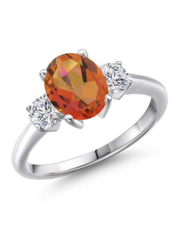 925 Sterling Silver Twilight Orange Mystic Quartz and Lab Grown Diamond Engagement Ring for Women | 2.34 Cttw | Oval 9X7MM | Gemstone Birthstone | Size 5