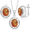 thumbnail image 1 of Gem Stone King 925 Sterling Silver Twilight Orange Mystic Quartz Pendant and Earrings Jewelry Set for Women | 8.10 Cttw | Gemstone Birthstone | Oval 10X8MM | With 18 inch Chain, 1 of 3