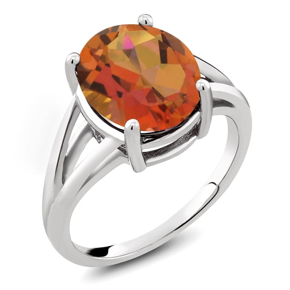 Gem Stone King 925 Sterling Silver Twilight Orange Mystic Quartz Ring for Women (4.00 Cttw, Gemstone Birthstone, Oval 12X10MM, Available in Size 5,6,7,8,9)