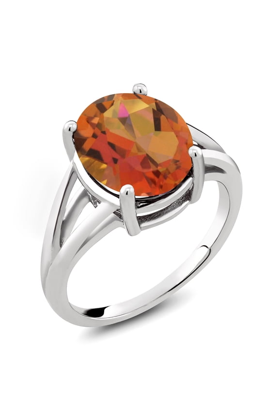 925 Sterling Silver Twilight Orange Mystic Quartz Ring for Women (4.00 Cttw, Gemstone Birthstone, Oval 12X10MM, Available in Size 5,6,7,8,9)