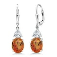 thumbnail image 1 of Gem Stone King 925 Sterling Silver Twilight Orange Mystic Quartz and White Moissanite Dangle Earrings for Women (6.34 Cttw, Gemstone Birthstone, Oval 10X8MM, Trillion 5MM), 1 of 4