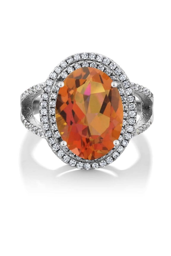 925 Sterling Silver Twilight Orange Mystic Quartz Engagement Ring for Women (6.64 Cttw, Available in Size 5, 6, 7, 8, 9)