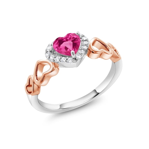 Gem Stone King 925 Sterling Silver Two-Tone Women's Ring Set with Pink Mystic Topaz (0.76 Ct Heart Shape, Size 6)