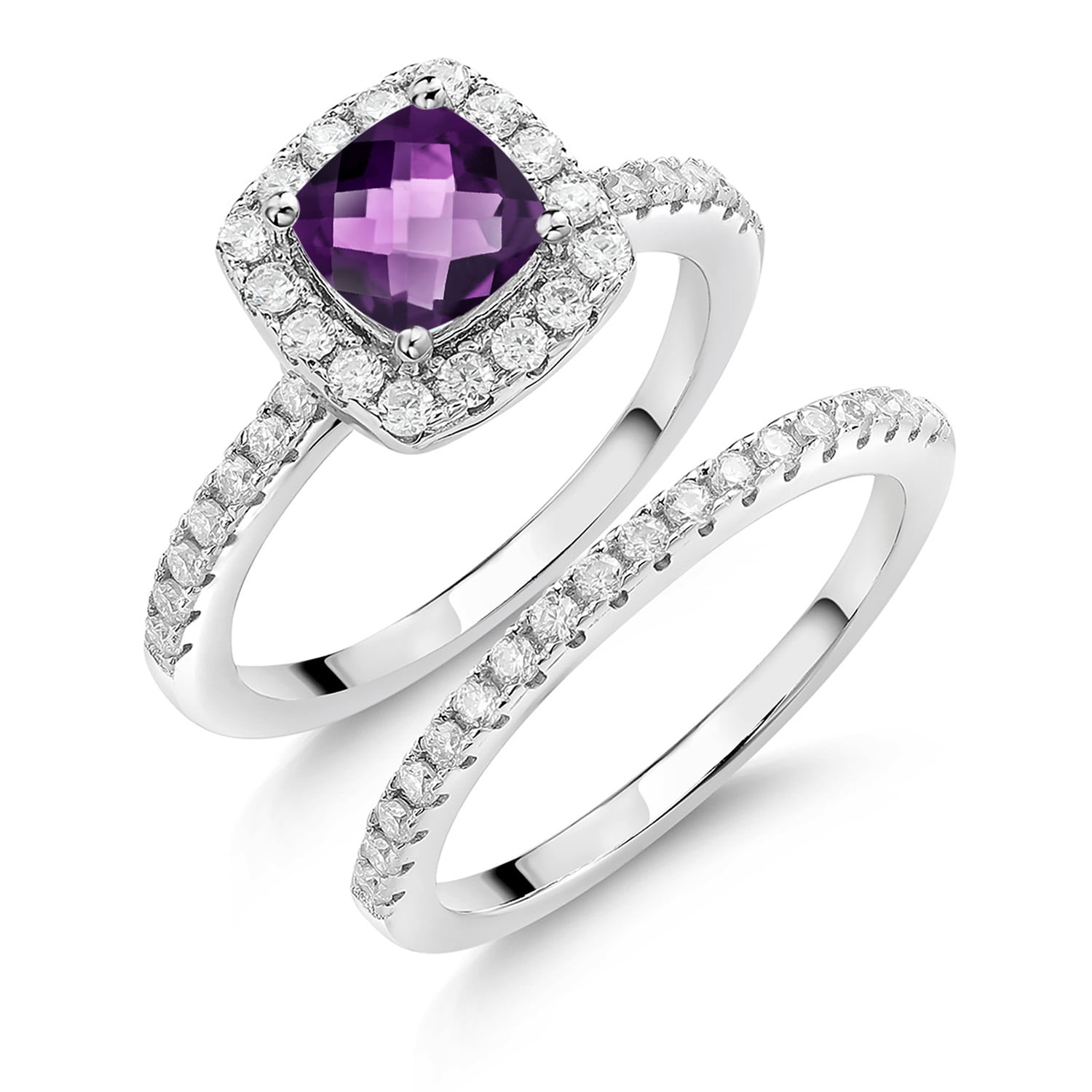 Gem Stone King 925 Sterling Silver Wedding Engagement Ring Band Bridal Amethyst Moissanite (1.22 Cttw)