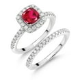 thumbnail image 1 of Gem Stone King 925 Sterling Silver Wedding Engagement Ring Band Bridal Cushion Created Ruby Moissanite (1.52 Cttw), 1 of 6