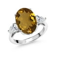 thumbnail image 1 of Gem Stone King 925 Sterling Silver Whiskey Quartz and Lab Grown Diamond Engagement Ring for Women | 5.70 Cttw | Oval 14X10MM | Gemstone Birthstone | Size 7, 1 of 6