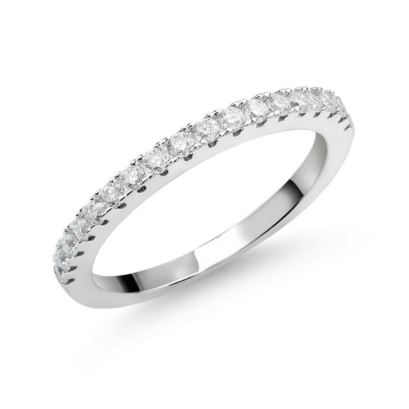 Gem Stone King 925 Sterling Silver White Created Moissanites Stackable Wedding Band Half Eternity Ring for Women (0.30 Cttw, G-H Color, Available in Size 5,6,7,8,9)