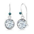 thumbnail image 1 of Gem Stone King 925 Sterling Silver White Created Sapphire Blue Diamond 925 Sterling Silver Dangle Earrings for Women (2.02 cttw, Round 6MM), 1 of 4