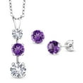 thumbnail image 1 of Gem Stone King 925 Sterling Silver White Created Sapphire and Purple Amethyst Pendant and Earrings Jewelry Set for Women (2.68 Cttw, Gemstone September Birthstone, with 18 inch Chain), 1 of 3