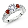 thumbnail image 1 of Gem Stone King 925 Sterling Silver White Created Sapphire Red Garnet and White Moissanite Engagement Ring for Women (1.57 Cttw, Gemstone September Birthstone, Round 6MM and 3MM, Size 7), 1 of 4