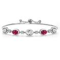 thumbnail image 1 of Gem Stone King 925 Sterling Silver White Created Sapphire and Red Ruby Bracelet for Women | 5.00 Cttw | Gemstone September Birthstone | Oval 7X5MM | Fully Adjustable 9 inch, 1 of 6
