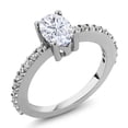 thumbnail image 1 of Gem Stone King 925 Sterling Silver White Created Sapphire Ring Set with Moissanite (1.20 Cttw) (Size 9), 1 of 5