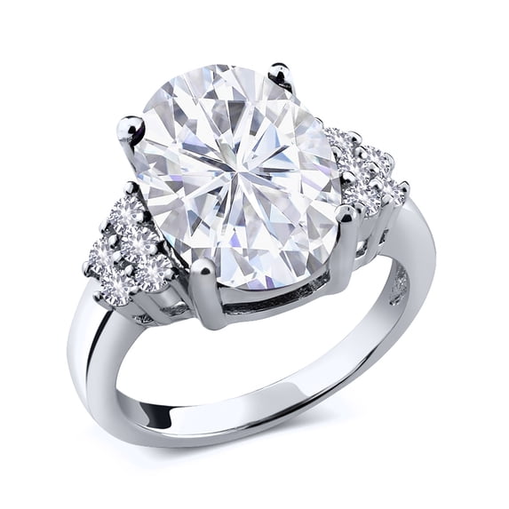 Gem Stone King 925 Sterling Silver White Created Sapphire Ring Set with Moissanite (5.55 Cttw) (Size 8)