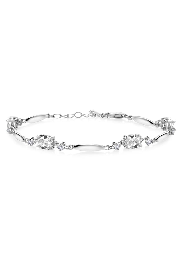 925 Sterling Silver White Created Sapphire Tennis Bracelet for Women | 4.32 Cttw | Gemstone September Birthstone | Oval 7X5MM | 6 inch + 1 inch Extender