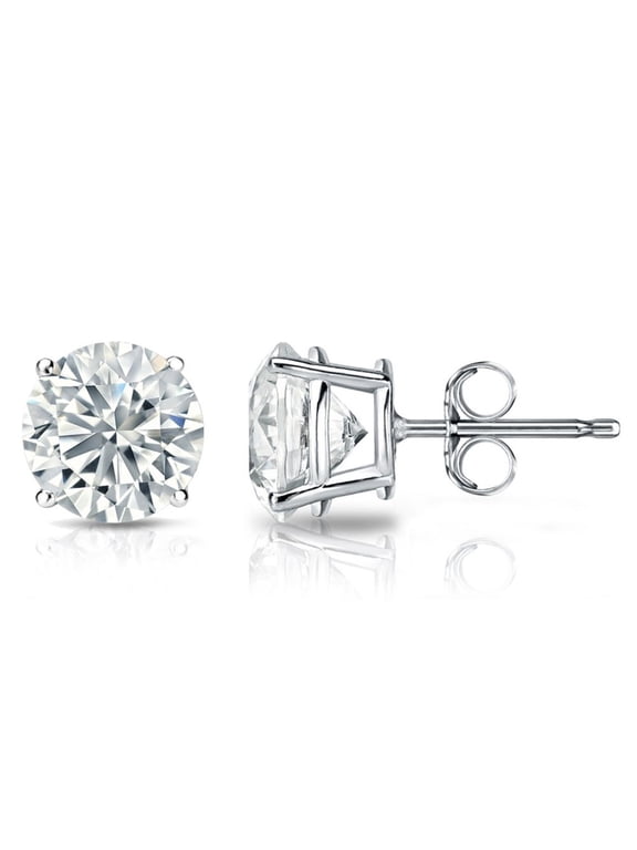 925 Sterling Silver White Cubic Zirconia Stud Earrings for Women Men | 2.00 Cttw | Round 6MM