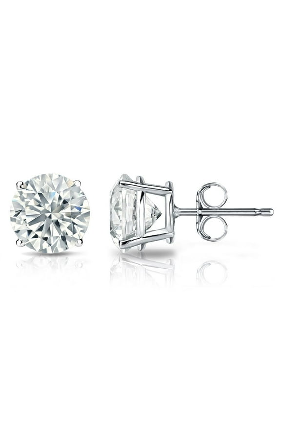 925 Sterling Silver White Cubic Zirconia Stud Earrings for Women Men (2.00 Cttw, Round 6MM)