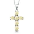 thumbnail image 1 of Gem Stone King 925 Sterling Silver White Ethiopian Opal Cross Pendant Necklace for Women | 1.92 Cttw | Gemstone October Birthstone | Oval Cabochon 6X4MM | With 18 inch Chain, 1 of 6