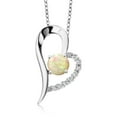 thumbnail image 1 of Gem Stone King 925 Sterling Silver White Ethiopian Opal Heart Shape Pendant Necklace for Women (0.68 Cttw, Round Cabochon 6MM, Gemstone Birthstone, with 18 inch Chain), 1 of 6