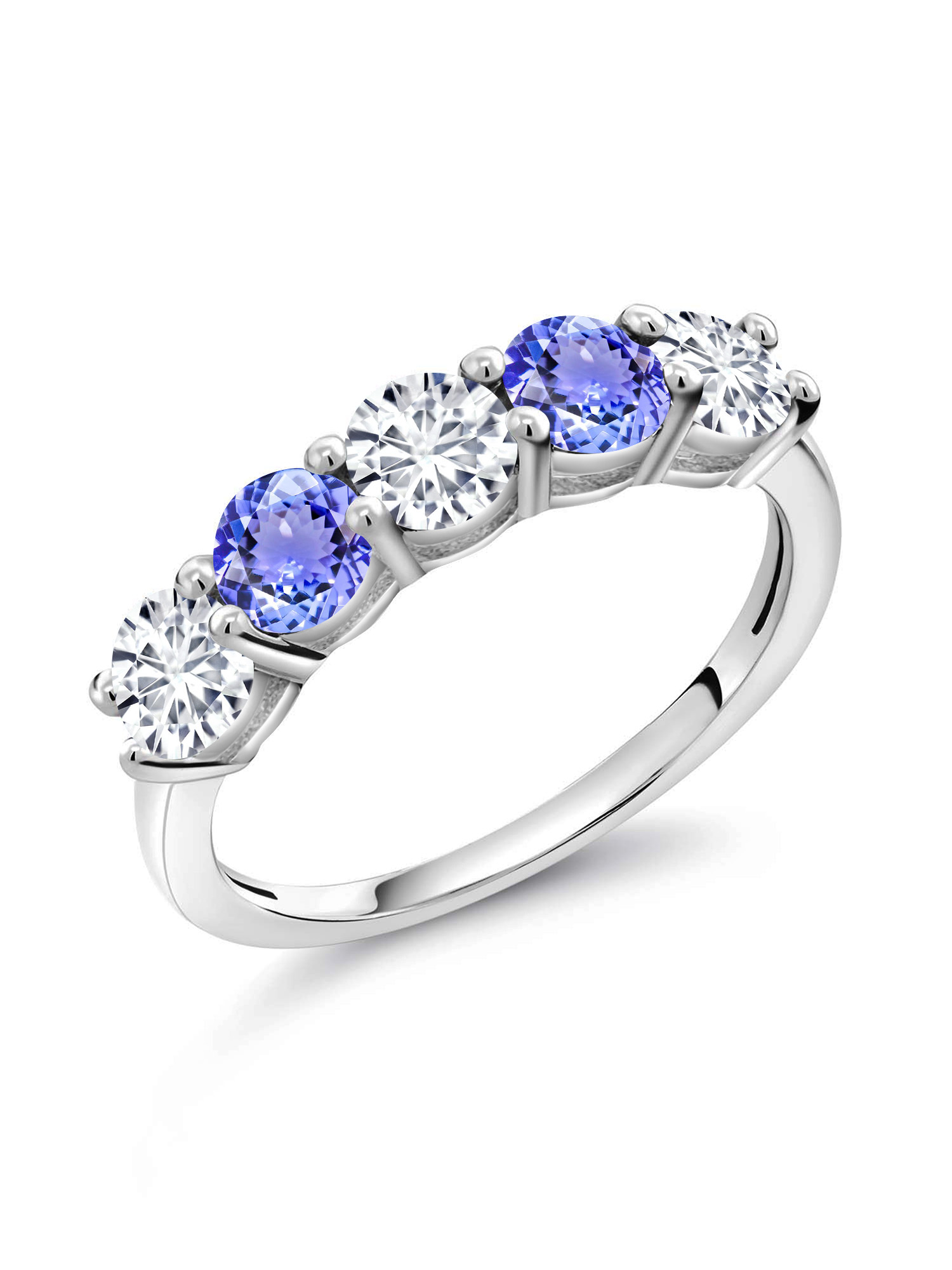 Gem Stone King 925 Sterling Silver White Lab Grown Diamond and Blue ...