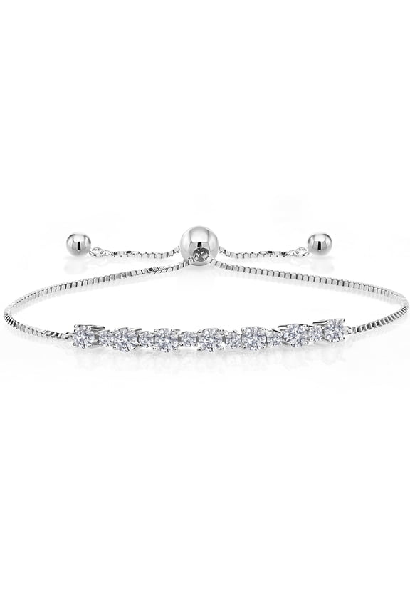 0.88 Cttw White Lab Grown Diamond Bracelet for Women | 925 Sterling Silver | Round 3MM and 1.7MM | DEF Color | VVS-VS Clarity | Adjustable Bolo Bracelet for Women | Easy-On Easy-Off