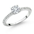 thumbnail image 1 of Gem Stone King 925 Sterling Silver White Lab Grown Diamond Engagement Wedding Anniversary Ring for Women (0.59 Cttw, Round 5MM, Available in Size 5, 6, 7, 8, 9), 1 of 7