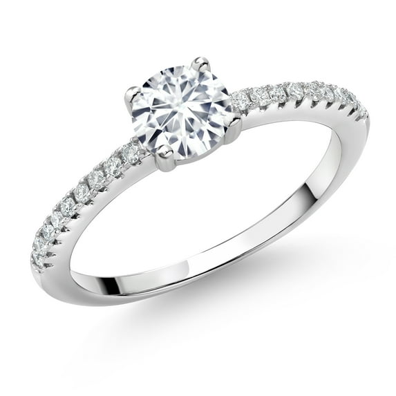 Gem Stone King 925 Sterling Silver White Lab Grown Diamond Engagement Wedding Anniversary Ring for Women (0.59 Cttw, Round 5MM, Available in Size 5, 6, 7, 8, 9)