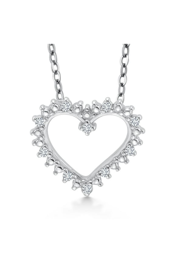 925 Sterling Silver White Lab Grown Diamond Heart Shape Pendant Necklace for Women with 18 inch Chain
